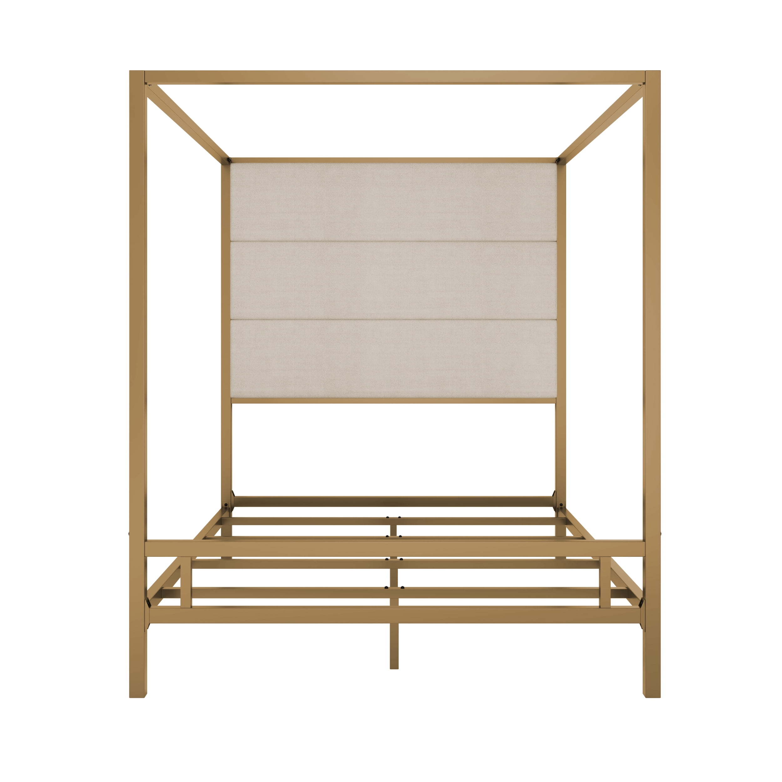 Euroco Cama con Dosel de Metal Tamaño Queen con Cabecera Tapizada, Dorado