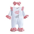thumbnail image 1 of Sedceaty Baby Girl’s Long Sleeve Jumpsuit Cartoon Elephant Heart Print Ruffle Stitching Long Romper with Headband, 1 of 8
