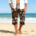 thumbnail image 3 of Men's Casual Hawaiian Print Drawstring Cropped Shorts - Tropical Summer Shorts for Beach Parties, Vacation, and Casual OutingsBrownL, 3 of 9