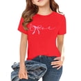 thumbnail image 2 of YunPes Girls Short Sleeve Shirts Cute Bow Knot Print Shirt Summer Crewneck Casual T Shirt Tops Tee School Streetwear Dance T Shirt, 2 of 8