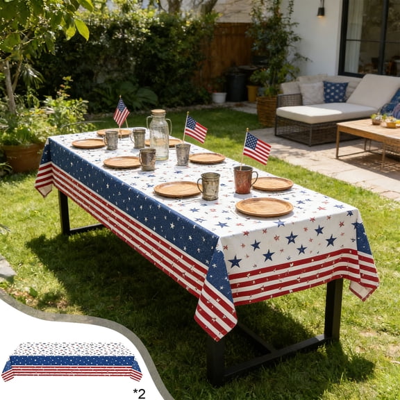 TTJ Patriotic Double-Pack Disposable Table Covers Red White Blue Waterproof Vinyl Tablecloths For BBQs Picnics Weddings Memorial Day And Independence Day Holiday Party Supplies