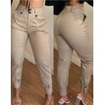 thumbnail image 4 of Pantalones de moda de cintura alta con diseño de botones y bolsillos, paquete de pantalones para mujer, pantalones casuales, 4 of 5