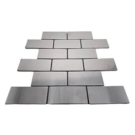 Tenedos Brick 2x4 inch Subway Mesh-Mounted Metal Stainless Steel Mosaic Tile for Kitchen Backsplash Bathroom (1 Sheet)