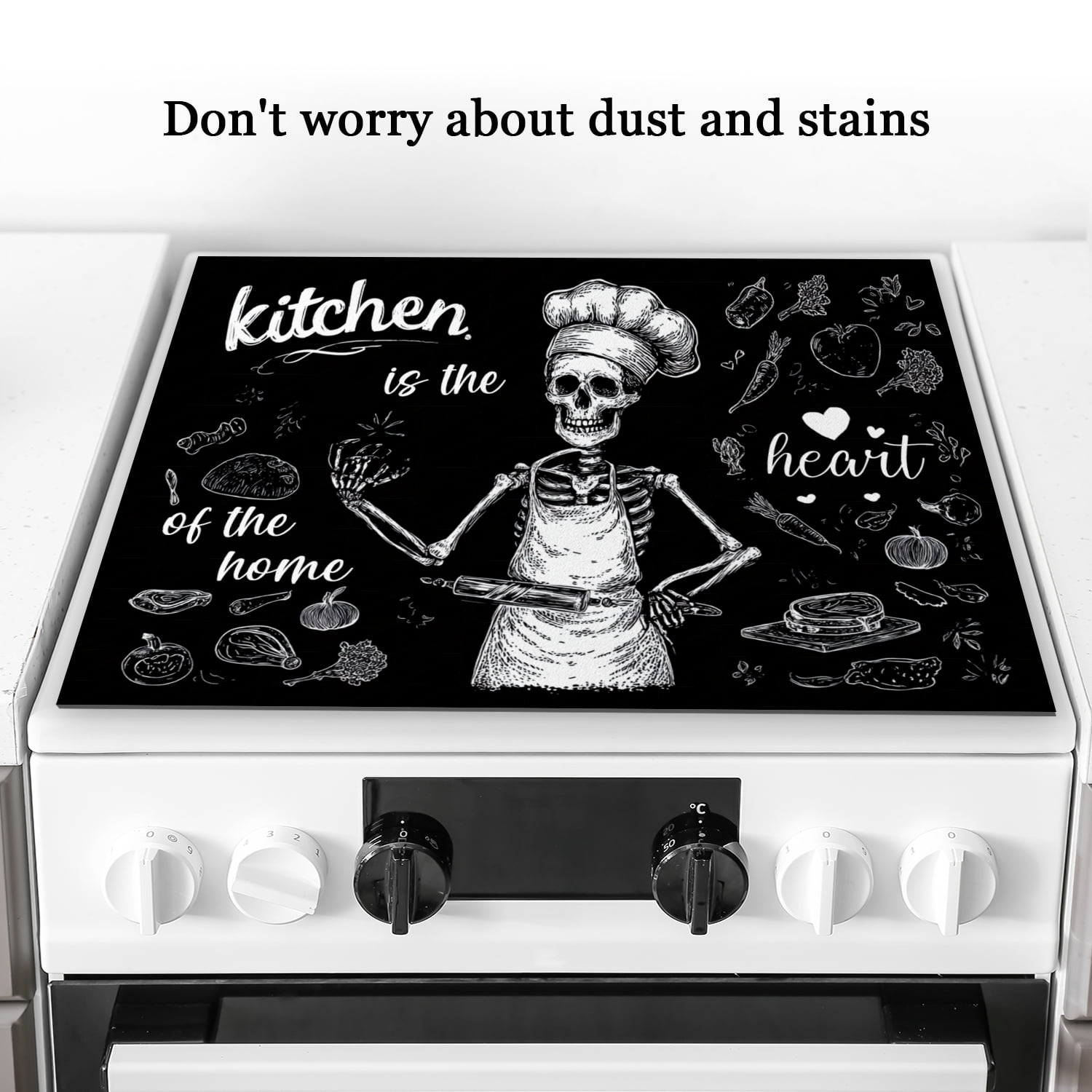 Diatomite Flat Stove Top Covers for Electric Stove, Fun Skull Kitchen is The Heart of The Home Non-slip Ceramic Cooktop Protector, Heat Resistant Pad for Kitchen RV (28×20 Inch)