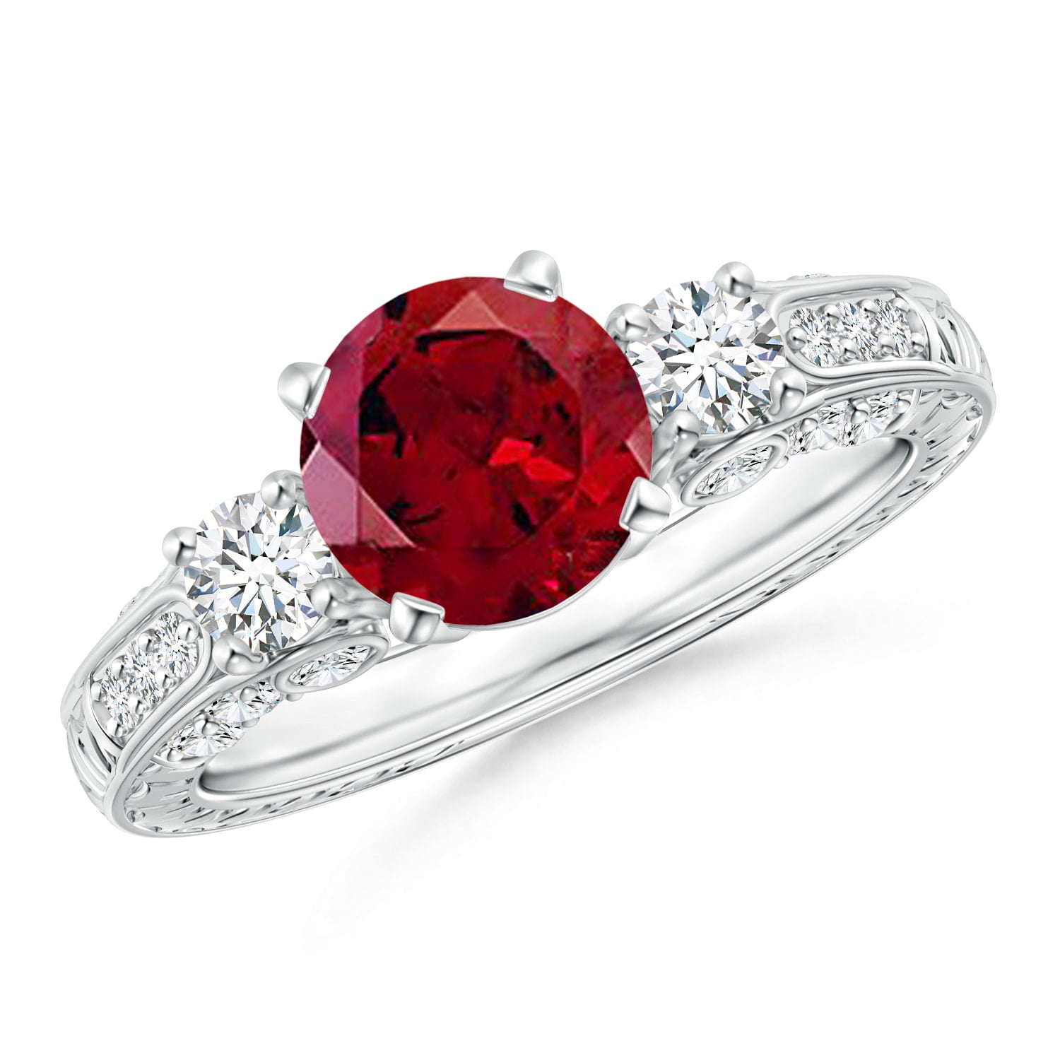 Angara - Valentine Jewelry Gift - Three Stone Round Garnet and Diamond ...