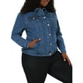 thumbnail image 4 of Agnes Orinda Women's Plus Size Outerwear Button Front Washed Denim Jean Jacket L Snow Blue, 4 of 8