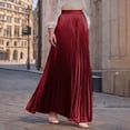 thumbnail image 2 of FRSASU Skirts for Women Casual Elastic High Waist Long Pleated Skirt Boho Flowy A-Line Solid Skirt Red, 2 of 7