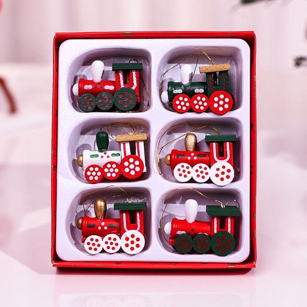 2 juegos de mini trenes navideños, juegos de manualidades de madera, adornos para árboles de Navidad para niños, libro decorativo