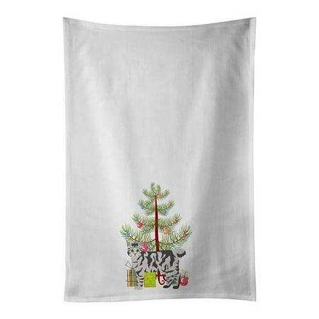

28 x 19 in. Unisex American Bobtail No.1 Cat Merry Christmas White Dish Towels Kitchen Towel - Set of 2