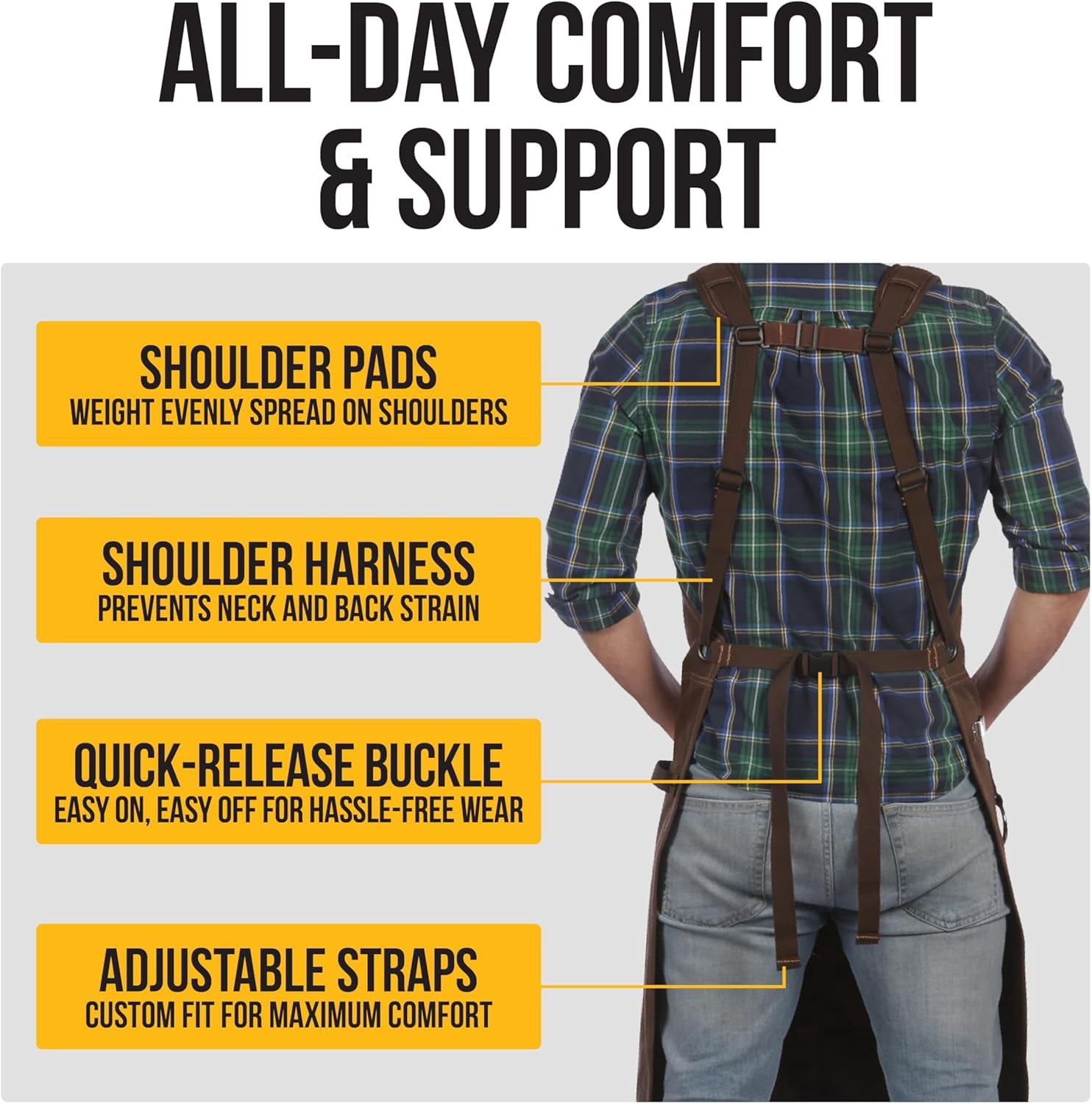 Brown Waxed Canvas Gardening & Work Apron with Waterproof, Fully Adjustable, Durable, Comfortable Protection