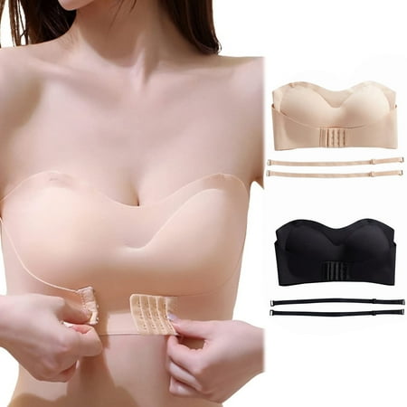 

MRULIC Intimates Accessory 2PCWomen Lingerie Strapless Front Buckle Lift Bra Wire Slip Push Up Bandeau Bra Beige + L