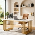 thumbnail image 4 of KIOOTTO 71 Inch Modern Executive Desk, White & Gold Dining Table for 6-8 People, Large Glam Computer Desk with Gold Metal Legs, Heavy Duty Office Workstation & Conference Table, 4 of 7
