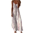 thumbnail image 2 of Gamivast Dresses for Women Spaghetti Strap V Neck Loose Fit Flowy Maxi Dress Geometric Striped Print Asymmetrical Hem Comfy Casual Beach Vacation Summer Dresses, 2 of 5