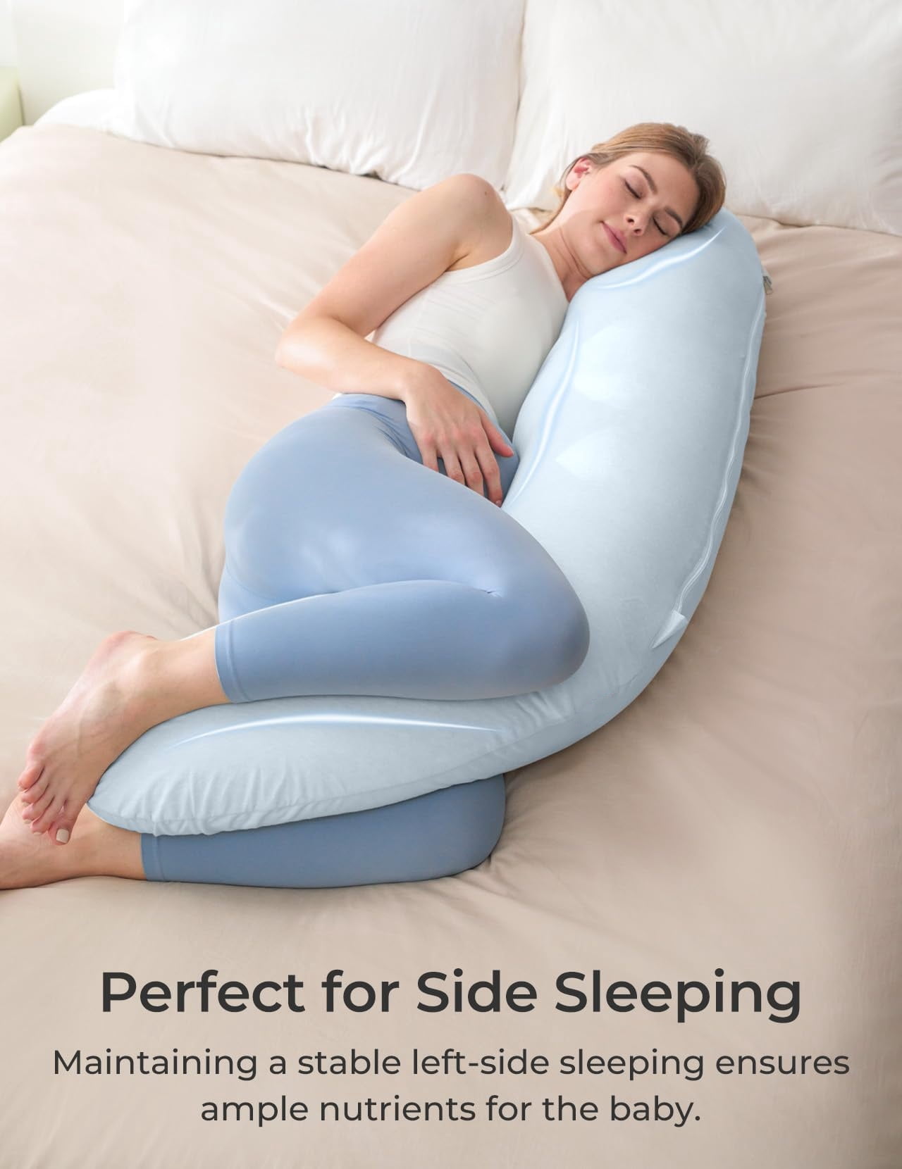 Pregnancy Pillows for Side Sleeping, J Shaped Maternity Body Pillow for Pregnancy, Soft Pregnancy Pillow for Head Neck Belly Support, Blue