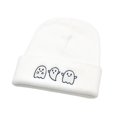 thumbnail image 3 of GILIGEGE Men Women Solid Color Ghost Embroidery Knit Beanie Hat,Cute Funny Spooky Goth Winter Skull Cap,Stylish Halloween Cuffed Beanie,Warm Soft Knitted Hat for Daily Holiday Wear White, 3 of 4