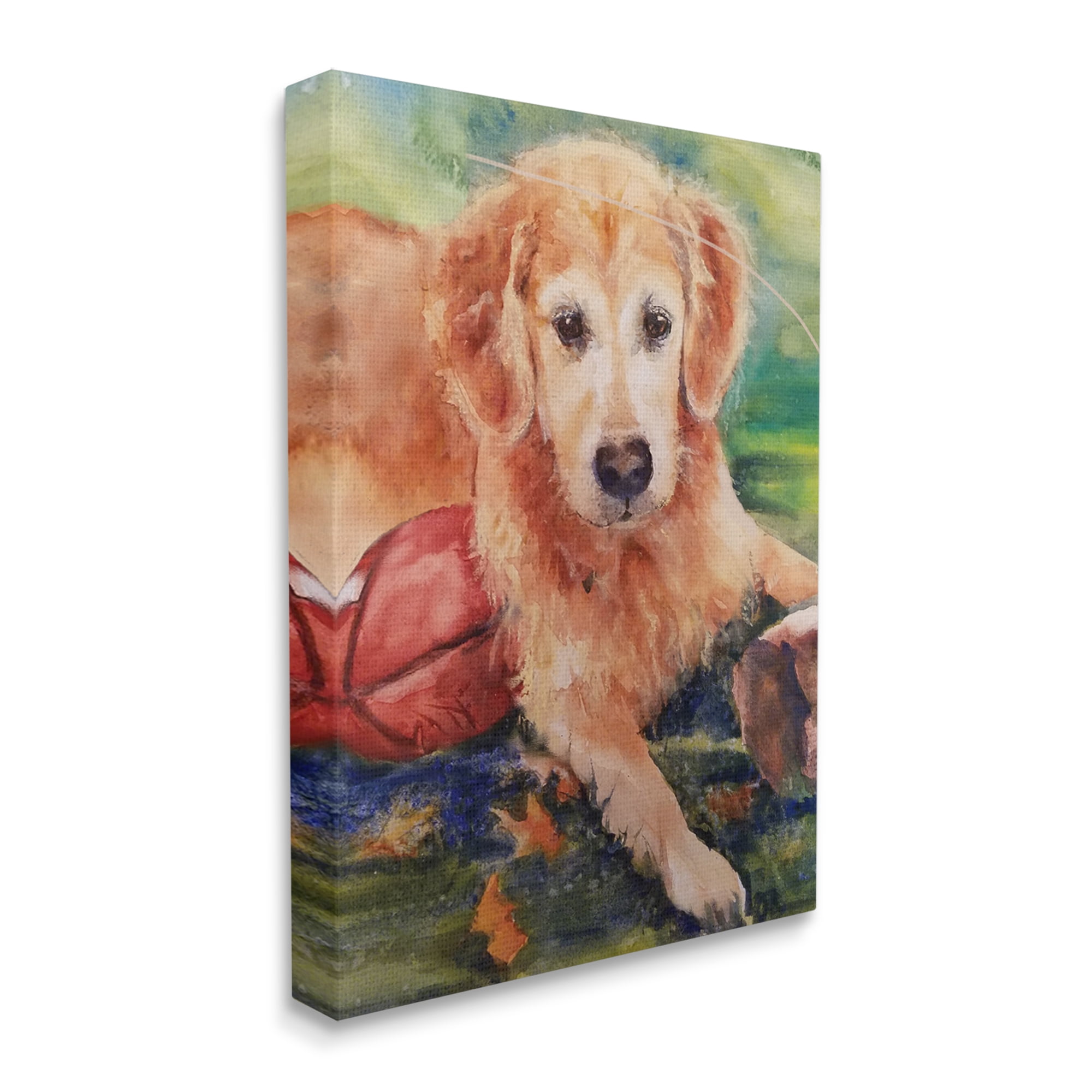 Stupell Industries Retriever Dog with Football Animals & Insects Painting Gallery Wrapped Canvas Print Wall Art, 16 x 20