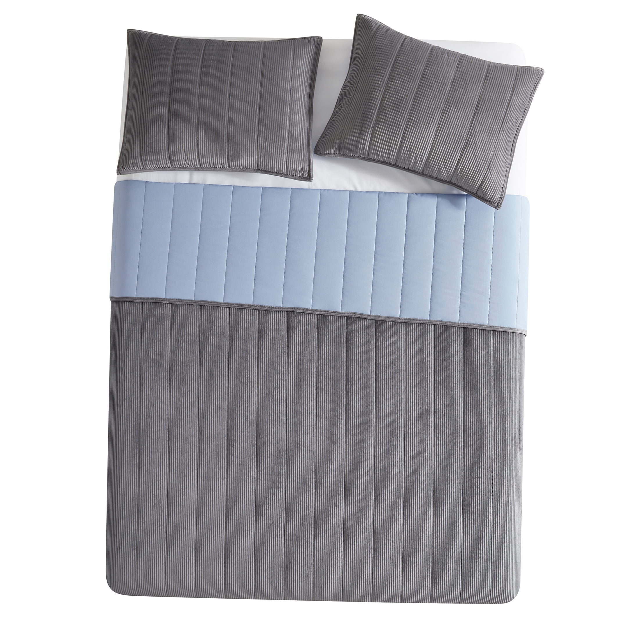 Mainstays Full/Queen Quilt - Light Grey Corduroy, Reversible Bedding