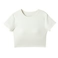 thumbnail image 2 of BRGZLK Girl's Spring Summer Modal T-Shirts Trendy Solid Color Casual Sports Tees With Chest Cushion Recreational Versatile Short Sleeve Round Neck Top White 19-20 Years, 2 of 5