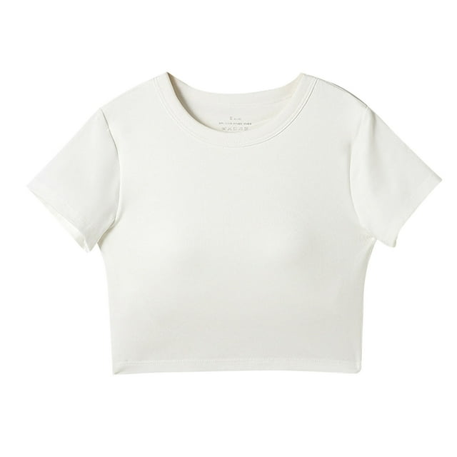 Chemisier à Manches Courtes à Col Rond pour Filles, avec Coussin de Poitrine Intégré, Mélange Doux Coton-Polyester, Haut Décontracté Respirant pour Ados 14–19 Ans