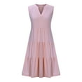 thumbnail image 6 of Maxi Dresses for Women 2025, Women's Solid Short Sleeve V Neck Ruffle Dresses Sexy Elegant Club Party Tunic Mini Dresses Casual Vacation Dress(Pink,M), 6 of 9