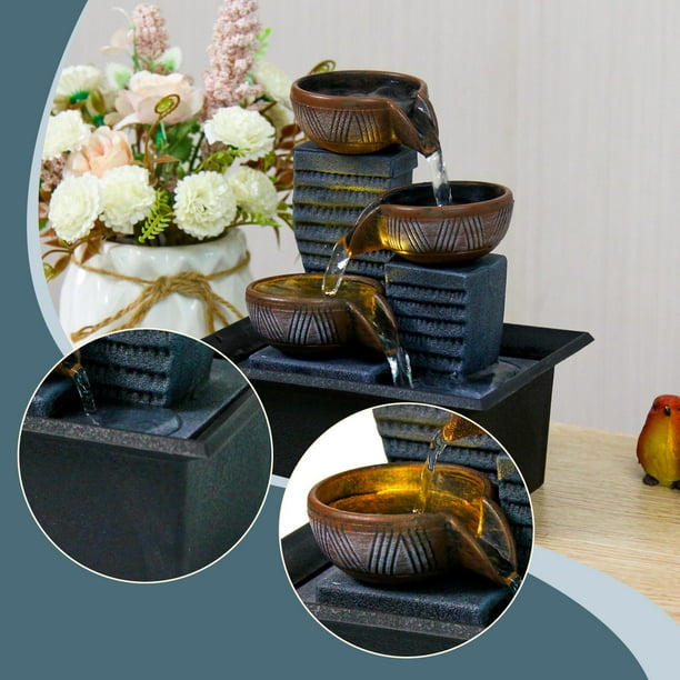 Fuente de agua de con sonidos de , decoración paisajística, relajante fuente de de interior de 3 niveles para escritorio de