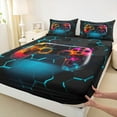 thumbnail image 3 of Manfei Modern Video Gamepad Twin Sheet Sets,Game Console Twin Fitted Sheet,Blue Geometric Hexagon Flat Sheet For Men Women,Breathable Home Decor,3pcs, 3 of 7