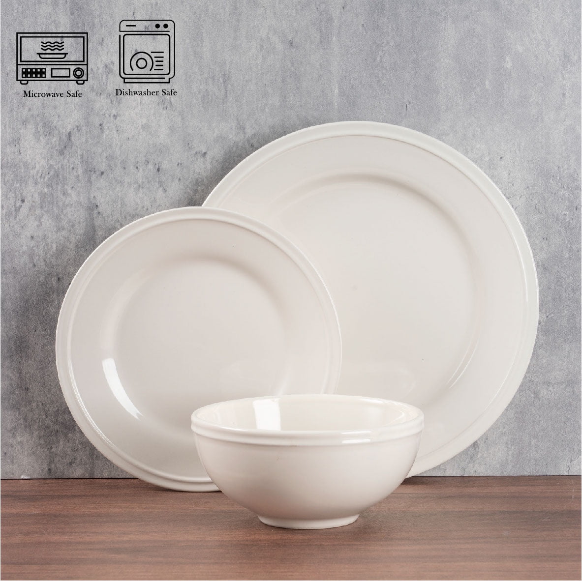 Mainstays Darby Vanilla 12 Piece Stoneware Dinnerware Set