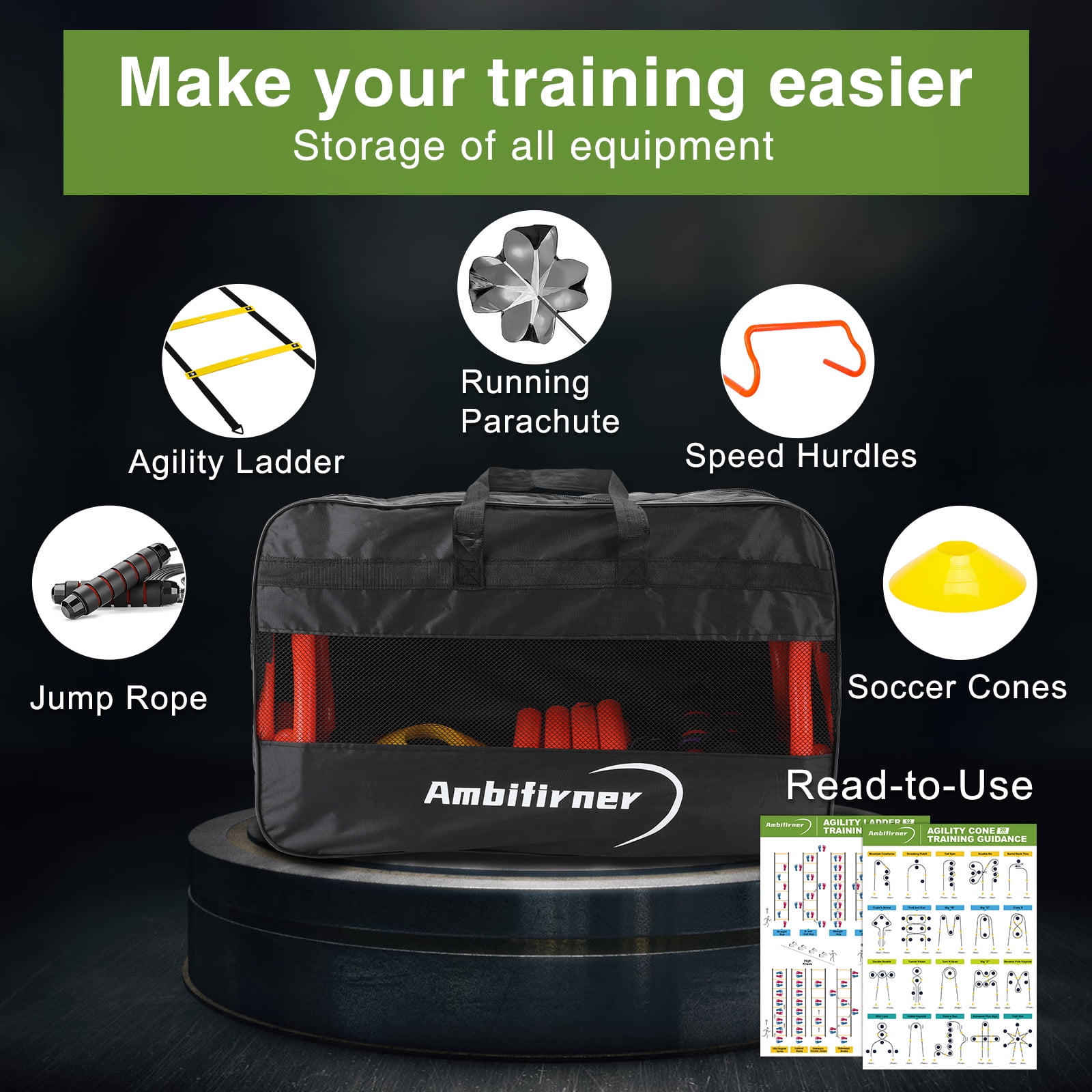 Ambifirner Training Equipment Set 20ft Adjustable Straps Agility Ladders, Yellow