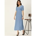 thumbnail image 2 of DressBerry Women's Solid Poly Crepe Dress Casual Summer Short Puffed Sleeves Ankle Length High Waist V Neck Buttoned Front Western Style Light Weighted All Purpose Long Dress, 2 of 7