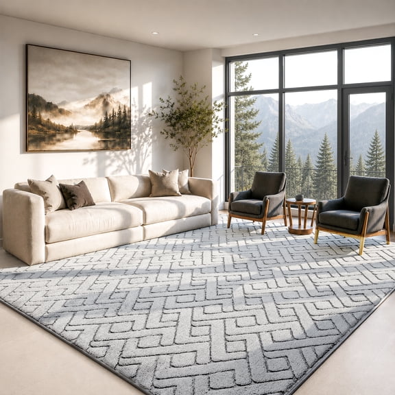 8' x 10'Area Rugs for Living Room Jacquard Textured Modern Rugs Soft Geometric Rug for Bedroom Mid Century Washable Rug Non-Slip Carpet for Living Room Bedroom Dining Room, Dark Gray