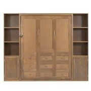 Harper & Bright Designs Queen Size Murphy Bed with Cabinets, Wooden Queen Cabinet Bed Wall Bed with Storage Shelves, Folding Wall Chest Bed for Bedroom Guest Room, Wood
