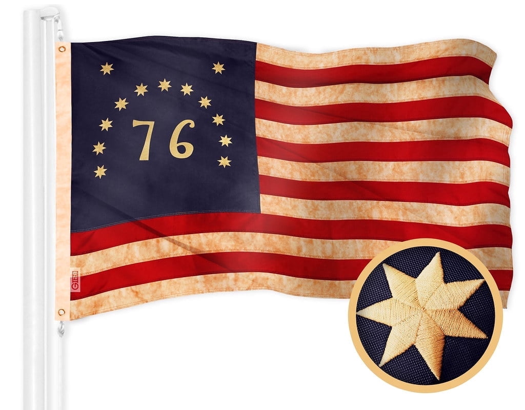 G128 Heavy Duty Flag, 3x5 ft, Embroidered Bennington 76 Tea-Stained Historical Flag, Grommets