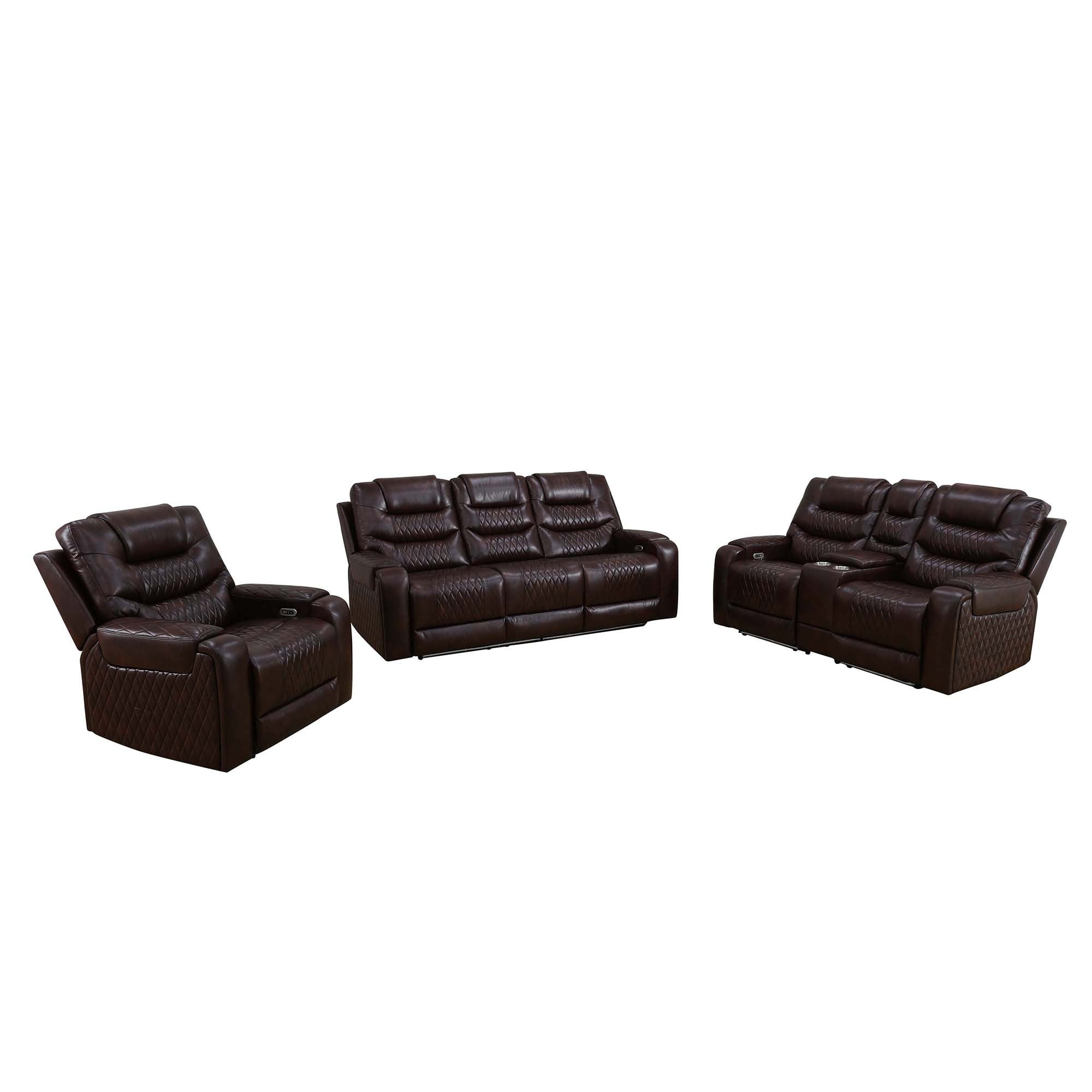 Gewnee Air Leather Power Recliner Sectional , Loverseat and Sofa Couch with LED, USB Port&Cup Holder for Living Room