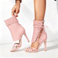 thumbnail image 4 of Women's High Top Strappy Dressy Shoes Stiletto Heel Gladiator Sandals Open Toe Summer Mid Calf Boots Pink Size 9.5, 4 of 6