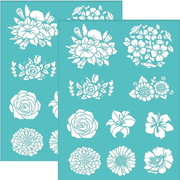 Colorful 2PCS 8.6x11 Inch Self-Adhesive Silk Screen Printing Stencil Reusable Ten Floweres Stencils Rose Sunflower for Painting on Wood Fabric T-Shirt Bags Wall and Home Decorations
