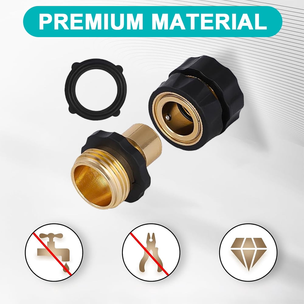 Shopmall 6 Pcs Brass Garden Hose Quick Connector， No-Leak 3/4 Inch Thread Garden Quick Connect Kit, Male and Female Attachment Quick Release Water Hose Adapter for Washing, Watering