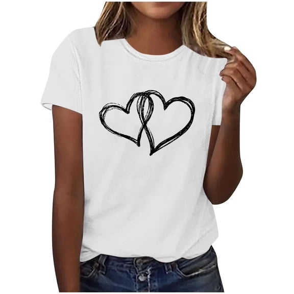 Mgmyaa Women's Valentine's Day Printed Crew Neck Short Sleeve T-Shirt Top Graphic Tees
