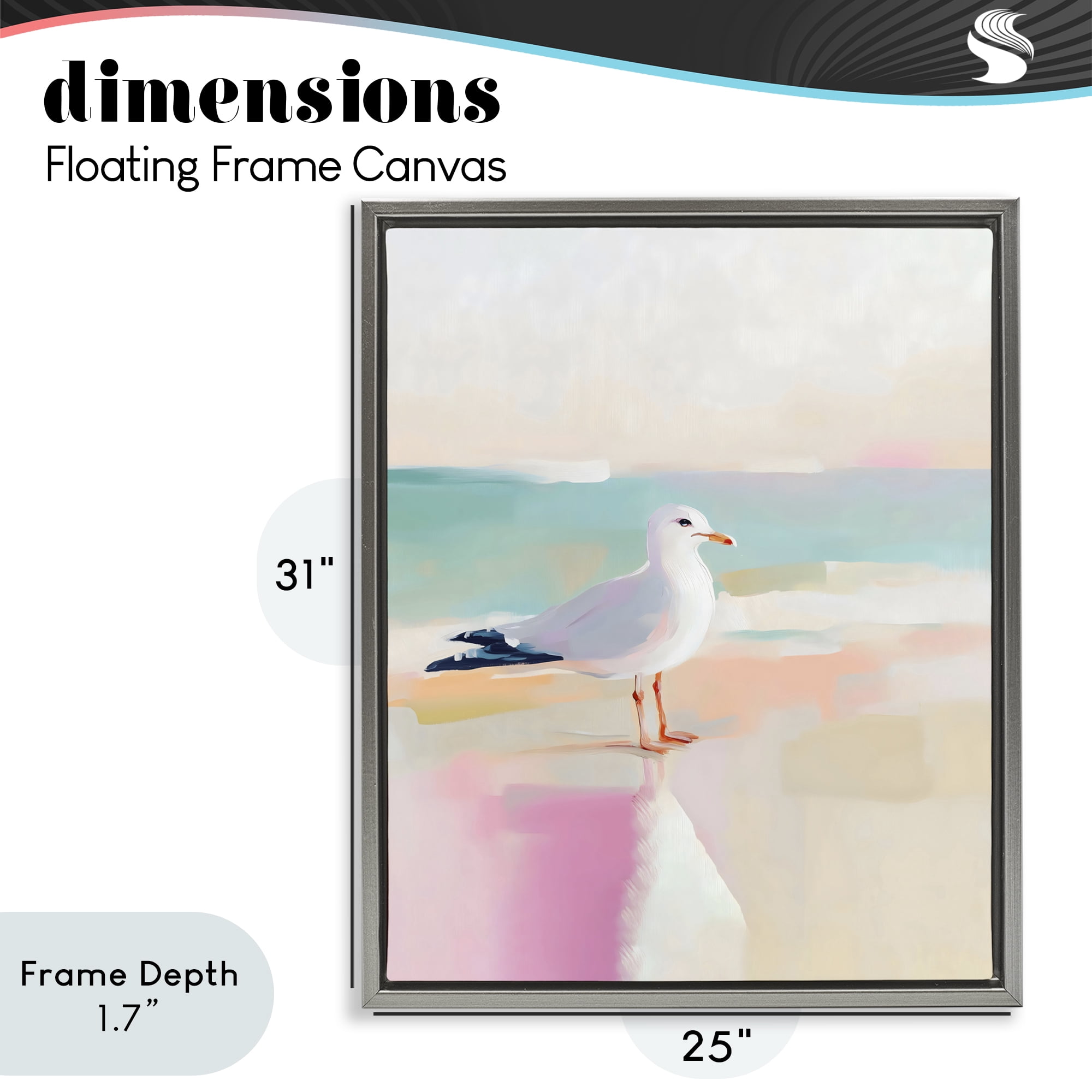 Stupell Industries Seagull Beach Tranquil Reflection Gray Framed Floater Canvas Wall Art, design by The Prints Vibe