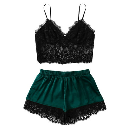

GBSELL Pajama Sets for Women Soft Lingerie Silk Shorts Two Piece Suit Home Clothes Erotic lingerie silk suspenders shorts pajamas two-piece suit women s home