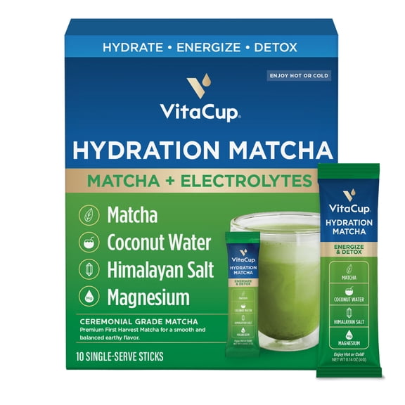 VitaCup Hydration Matcha Instant Packets w/Electrolytes, 10ct
