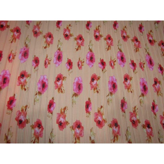 Polyester Pleated Printed Georgette Peach Fabric ~ 44quot; wide