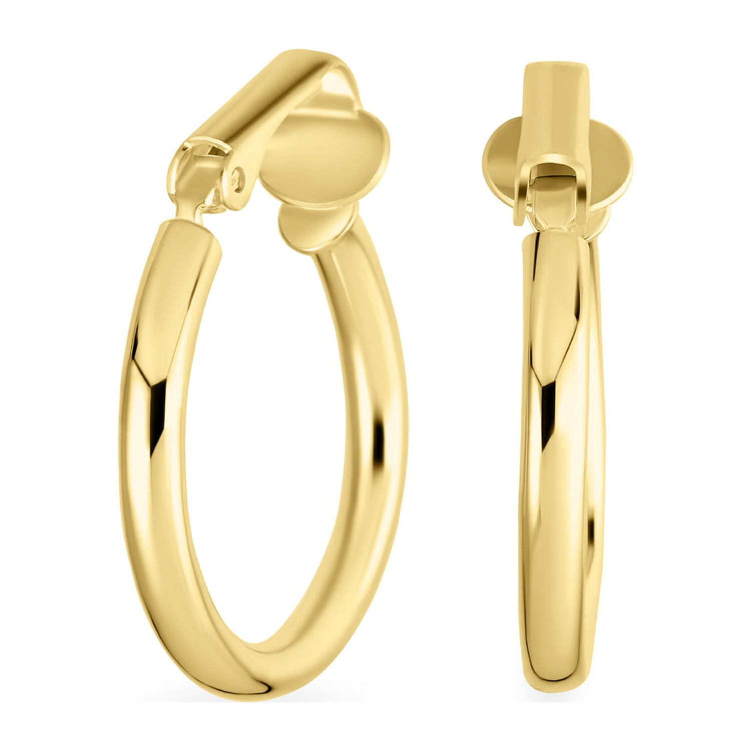 Bling Jewelry Womens Classic Tube Hoop Earrings Clip On Gold Plated Sterling Silver Lightweight