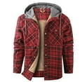 thumbnail image 2 of VERUGU Coats for Men Plaid Print Casual Long Sleeve Thickened Button Hooded Pocket Winter Jacket Red L, 2 of 5