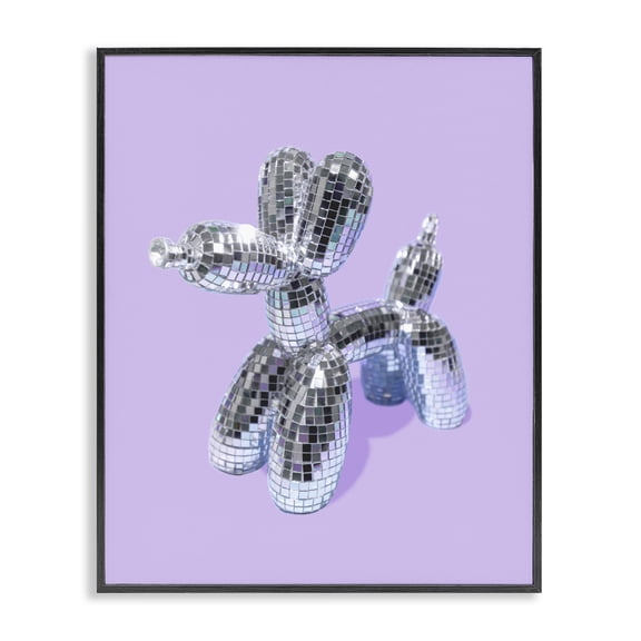 Stupell Industries Art Deco Disco Balloon Animal on Lilac Black Framed Giclee Art, 11 x 14, by LISH Creative