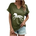 thumbnail image 5 of ALLLIST Tops for Women V Neck Holiday Short Sleeve T-Shirts Green Trendy Animal Print Shirts Ladies Tops, 5 of 6