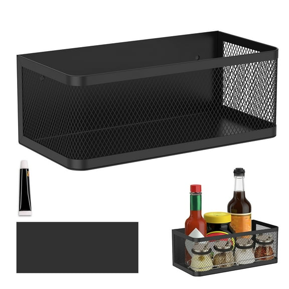 Keyohome Magnetic Spice Rack for Refrigerator Carbon Steel Magnetic Shelf Large Capacity Fridge Magnet Organizer for Side of Refrigerator Black
