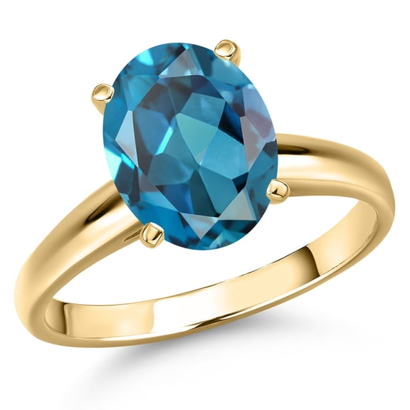 Gem Stone King 14K Yellow Gold London Blue Topaz Engagement Ring for Women | 6.00 Cttw | Oval 12X10MM | Gemstone November Birthstone | Size 6