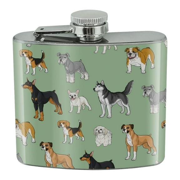 Plenty of Dogs Pattern Stainless Steel 5oz Hip Drink Kidney Flask