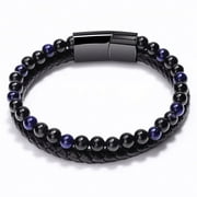 AMARE BEAUTY Natural Stone Blue Sandstone Black Onyx Leather Beaded Bracelet 2 pc Men's