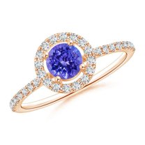ANGARA Natural Floating Tanzanite Halo Ring with Diamond Accents in 14K Rose Gold for Women (Size-5mm) | December Birthstone, Birthday, Anniversary, Jewelry Gift for Women | Natural Tanzanite Ring